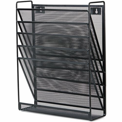 Wall File, 5 Pockets, Letter-Size, Steel Mesh, Black
