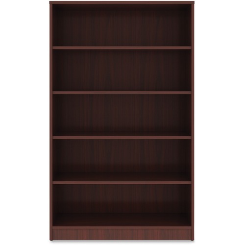 Bookcase, 5-Shelf, 4 Adj Shelves, 36" x 12" x 60", Mahogany