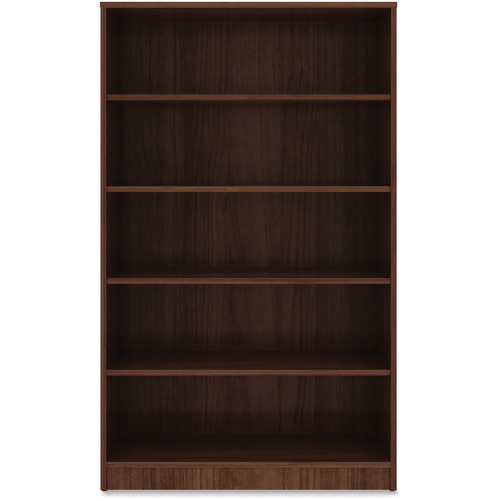 Bookcase, 5-Shelf, 4 Adj Shelves, 36" x 12" x 60", Walnut