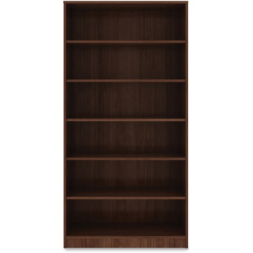 Bookcase, 6-Shelf, 5 Adjustable Shelves, 36" x 12" x 72", Walnut
