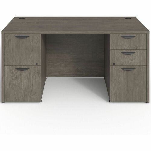 Double-Pedestal Desk, F/F, B/B/F, 60" x 30" x 29", Gray Elm