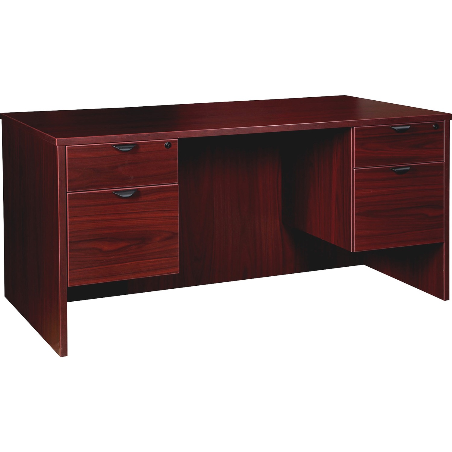 Double-Pedestal Desk, B/F, 60" x 30" x 29", Mahogany