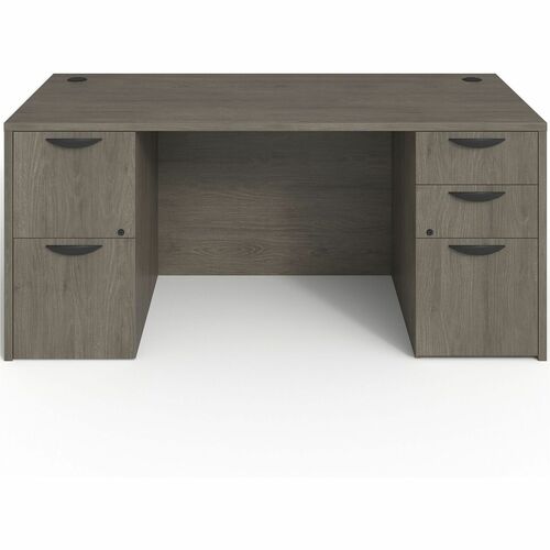 Double-Pedestal Desk, F/F, B/B/F, 66" x 30" x 29", Gray Elm
