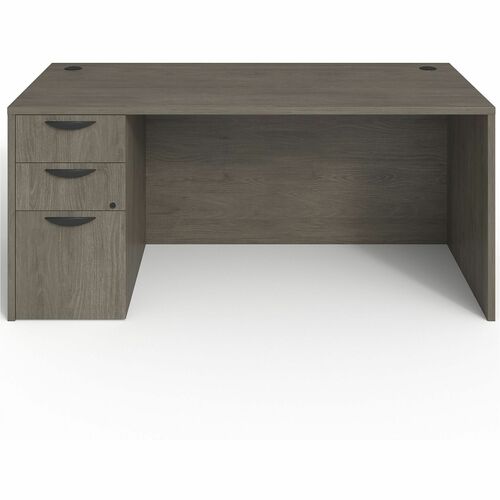 Left-Pedestal Desk, B/B/F, 66"Wx30"Dx29"H, Gray Elm