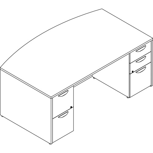 Double-Ped Bowfront Desk, F/F, B/B/F, 72" x 42" x 29", Gray Elm