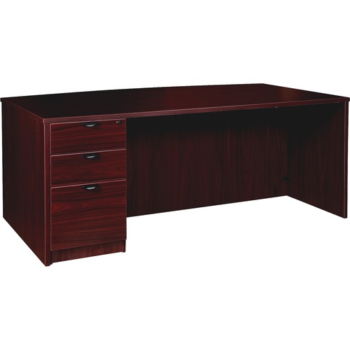 Left-Pedestal Bowfront Desk, B/B/F, 72" x 42" x 29", Mahogany