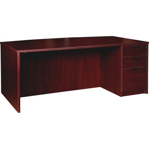 Right-Pedestal Bowfront Desk, B/B/F, 72" x 42" x 29", Mahogany