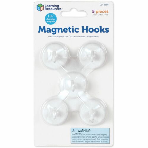 Original Magnetic Hooks, 1-1/4" D, White 5/PK