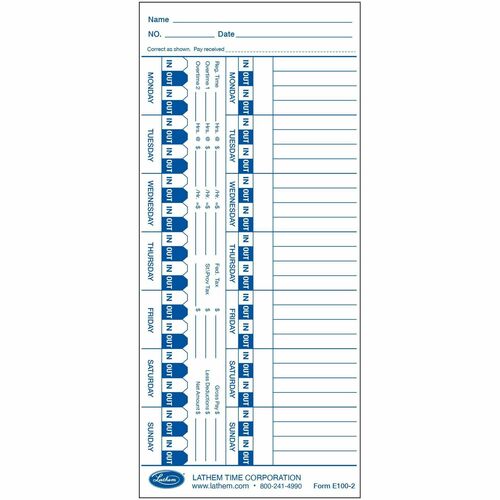 Timecards, Universal 100/PK
