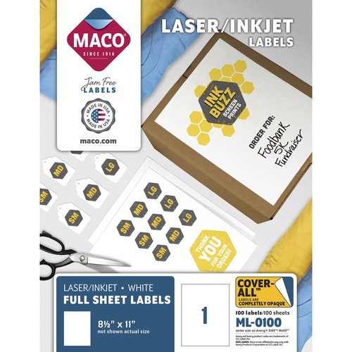 Label, Laser, 8.5x11, White 100/BX