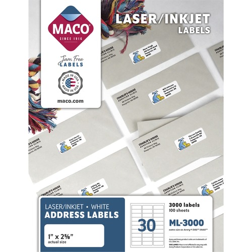 Label, LSR, 1X2-5/8, White 3000/BX