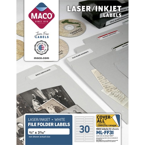 Label, Folder, 2/3 x 3-17/16, White 1500/BX