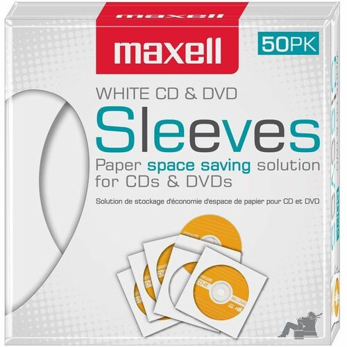 CD/DVD Sleeves, Clear Window, White 50/BX