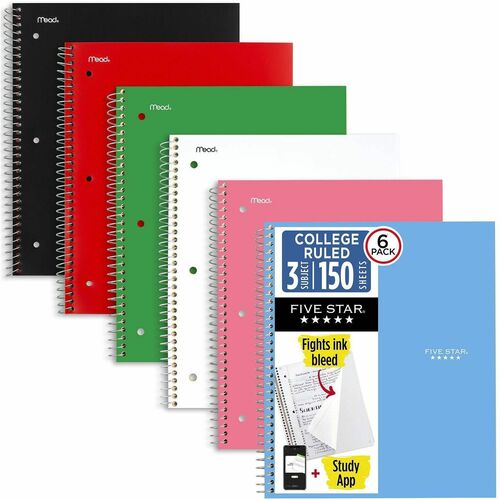 Notebook, 3 Subject, 11" x 8.5" 6/PK