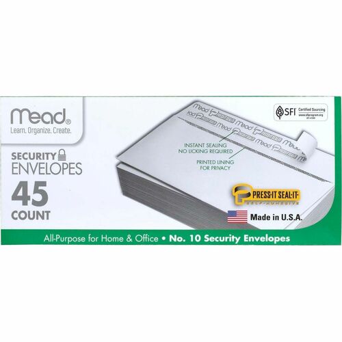 Security Envelopes, Self-Sealing, No 10, White 45/BX