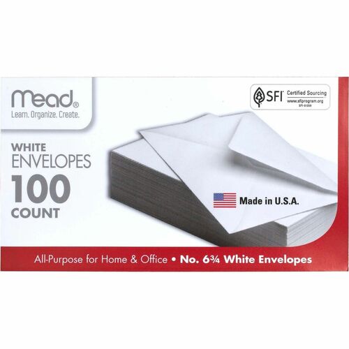Plain Envelopes, Gummed, No 6-3/4, White 100/BX