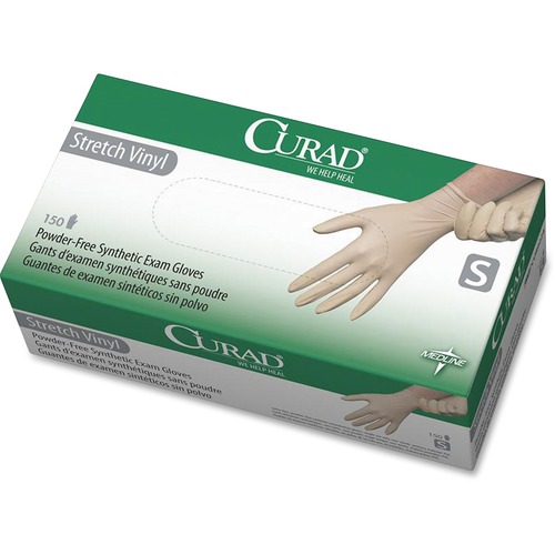 Stretch Vinyl Exam Gloves, Small, Cream 150/BX
