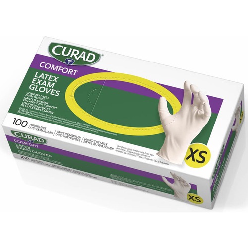 Latex Exam Glove, Powder Free, X-Small, White 100/BX