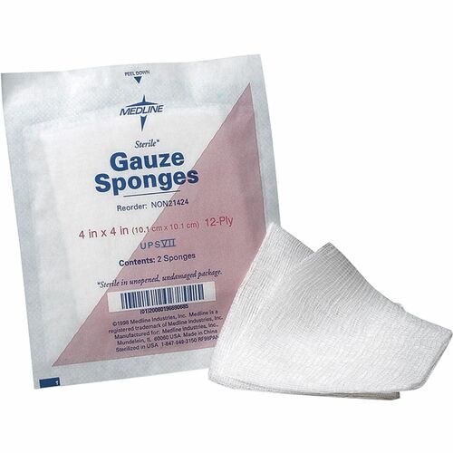 Gauze Sponges, Sterile, Cotton Woven, 4" x 4", 12 Ply, Wet 50/BX
