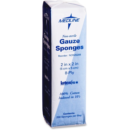 Gauze Sponges, Nonsterile, 2" x 2", 8-Ply, White 200/BX