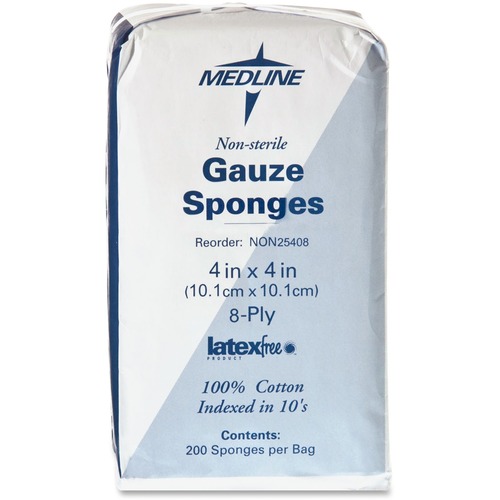 Gauze Sponges, Nonsterile, 4"x4", 8-Ply, White 200/BX