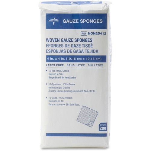 Gauze Sponges, Nonsterile, 4" x 4", 12-Ply, White 200/BX