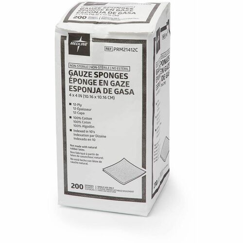 Gauze Sponges, Nonsterile, 4" x 4", 12 Ply, White 200/BX