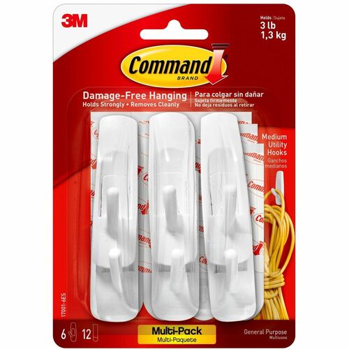 Hook, Command, Medium, White 6/PK