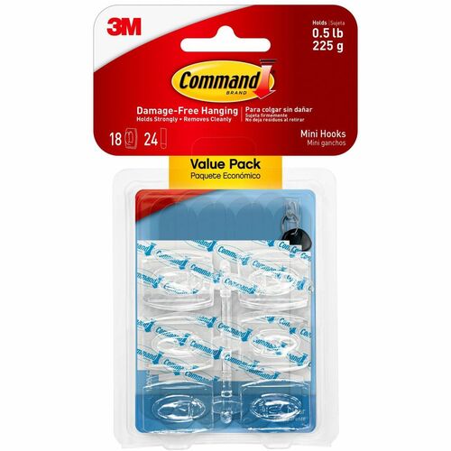 Mini Hooks With Adhesive Strip, Clear 24/PK