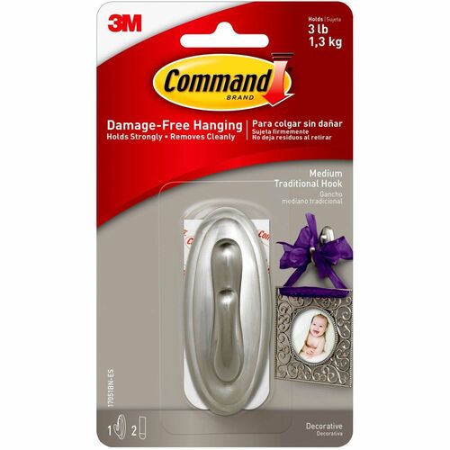 Hook, Command, Medium, Brushed Nickel