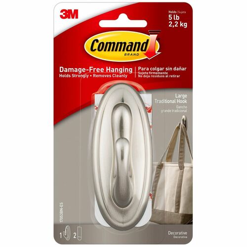 Hook, Command, Large, Brushed Nickel
