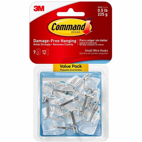 Hooks Value Pack, With Strips, Plastic, Small, Clear 9/PK