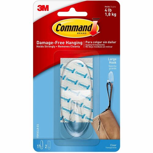Adhesive Hanging Hook, Large, Holds 4 Lbs., Clear