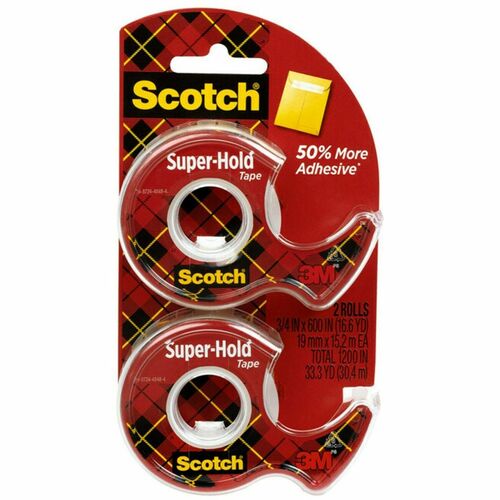 Tape With Dispenser, Extra Adhesive, 3/4" x 600", Clear 2/PK