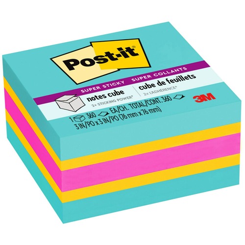 Post-it Note Cube, Super Sticky, 3"x3", 360 Sheets, Aqua Wave