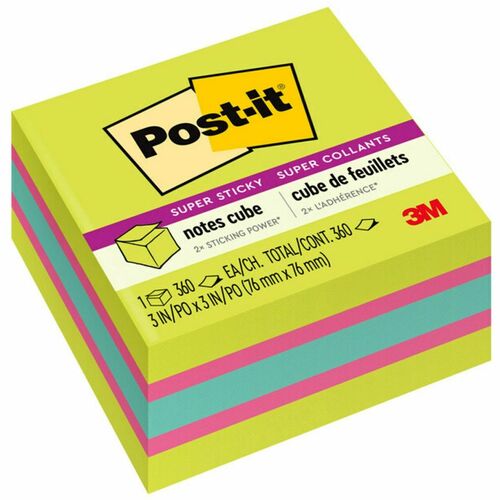 Post-It Note Cube, Super Sticky, 3" x 3", 360, Green Wave