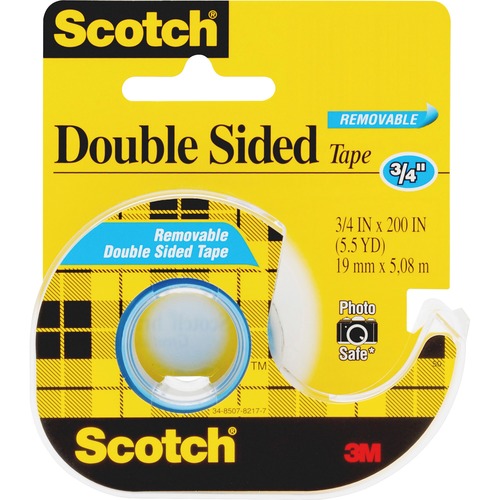 Double-Sided Tape, Removable, 3/4" x 200 Inch, Transparent