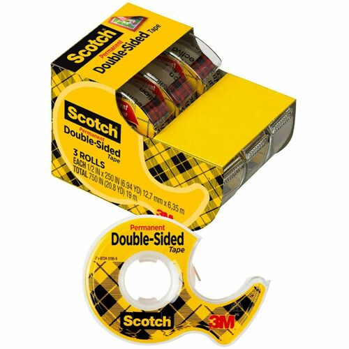 Tape, Double Side, 1/2" x 250, Permanent 3/PK
