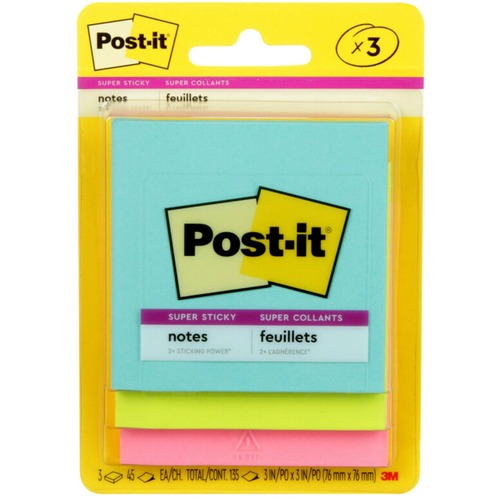 Notes, Super Sticky, 3x3, Assorted