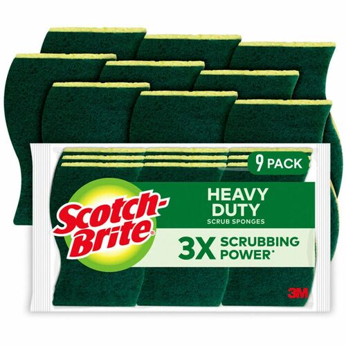 Sponge, Scrub, Heavy Duty, Green & Yellow, 9" 9/PK