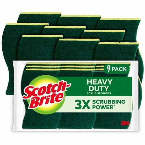 Sponge, Scrub, Heavy Duty, Green & Yellow, 9 5/CT