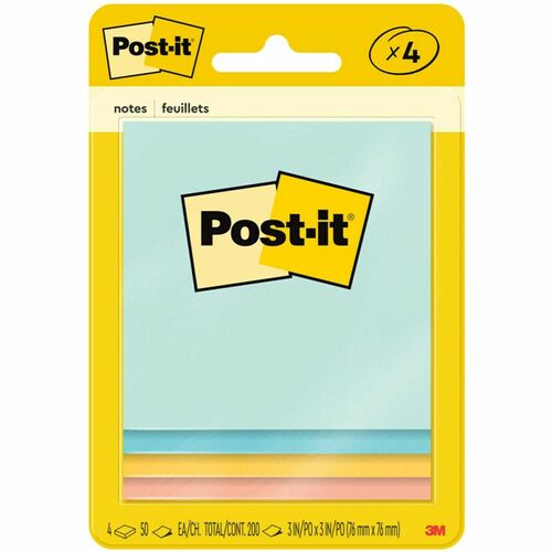 Post-It Notes, Original Pad, 3" x 3", 50 Sheets per Pad, Marseille 4/PK