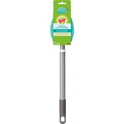 Bath Scrubber, Nonscratch, With 2 Foot Heavy-Duty Handle, Blue/Silver