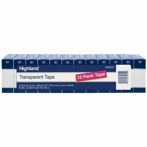 Transparent Tape, 1" Core, Clear 12/PK