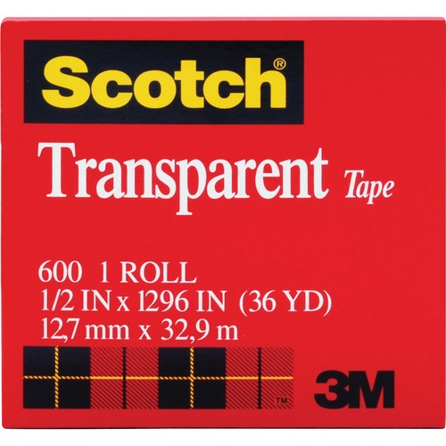 Transparent Tape, 1" Core, 1/2" x 36 Yds 12/PK