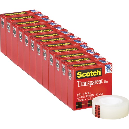 Transparent Tape, 1" Core, 3/4" x 1296" 12/PK
