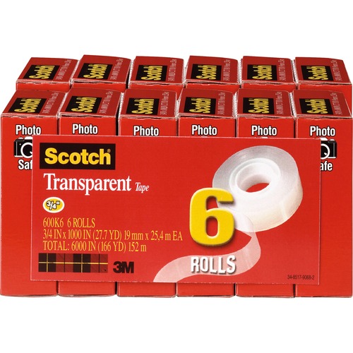 Transparent Tape, Refill, 1" Core, 3/4"x1000" 12/BX