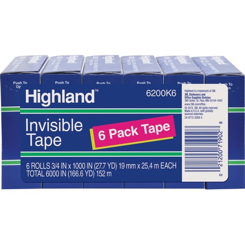 Tape, Invisible, Economy, 3/4 x 1000 6/PK