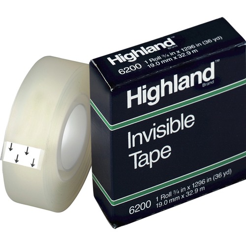Invisible Tape, 1" Core, 3/4" x 1296", Clear 12/PK