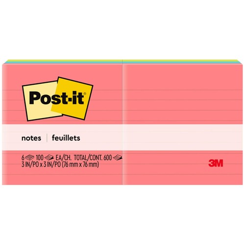 Notes, Post-It, 3x3, Lined 6/PK